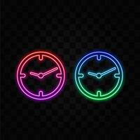 Clock icon representing timekeeping and punctuality, neon style. suitable for business schedules, productivity tools, and daily planners. neon style. vector
