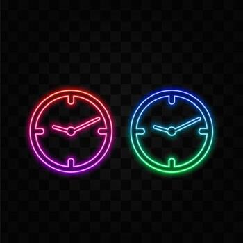 reloj icono representando cronometraje y puntualidad, neón estilo. adecuado para negocio horarios, productividad herramientas, y diario planificadores neón estilo. vector
