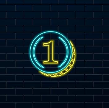 First place laurel label icon animation cartoon best object isolated on white background. neon style. vector