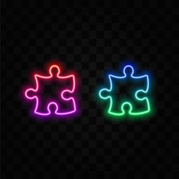 puzzle, simple solutions, compatibility, neon problem solving. vector