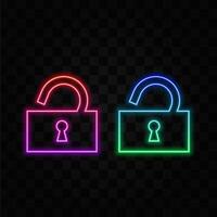 Open lock icon. neon style. vector