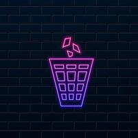 Glowing neon line Trash can with recycling symbol icon isolated on white background. Trash can icon. Garbage can sign. Recycling bin sign. Black square button. vector