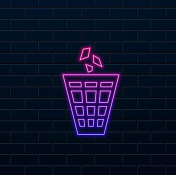 Glowing neon line Trash can with recycling symbol icon isolated on white background. Trash can icon. Garbage can sign. Recycling bin sign. Black square button. vector