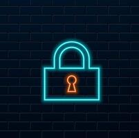 Closed and open locks graphic icons collection. neon style. vector
