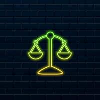 Simple And Clean Justice Scale Icon . neon style. vector