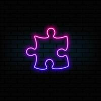 Sketch neon puzzle piece icon. Glowing neon puzzle piece, app addition pictogram. Business Solution vector