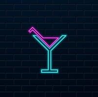 A glass of alcohol with olive. neon style. Olives single icon in outline style symbol stock illustration web. vector