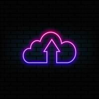The upload to cloud icon. Download symbol. Flat illustration. neon style. vector