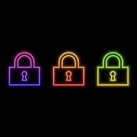 Lock icon, secure illustration.neon style. vector