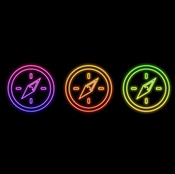 Discovery, compass or navigation line art icon for navigational apps and website. neon style. vector