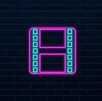 Cinema film icon in single grey color. neon style. Computer data movie streaming online download vector