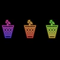 Glowing neon line trash icon can be isolated on the background of the brick wall. Trash can sign. Recycling bin icon. vector