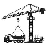 Construction Crane Silhouette Illustration Working Site Scene Art vector