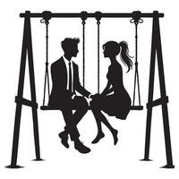 Silhouette Dressed Up Couple on Swing Enjoying Each Other's Company vector