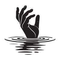 Drowning Hand Reaching Out for Help Silhouette in the Water vector