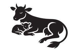 Cow and Calf Illustration Affectionate Farm Animals Silhouette Image vector