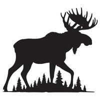 Moose Silhouette in Forest Scenic Stock Illustration vector