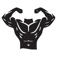Silhouette Bodybuilding Man Posing with Biceps Showing Muscles vector
