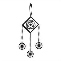 Elegant Hanging Ornament with Floral and Geometric Elements in Black and White for Decorative and Bohemian Art vector