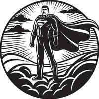 superman standing in front of a circle with clouds vector