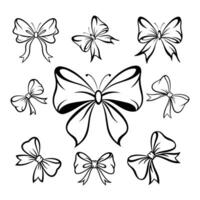 Hand-Drawn Bow Silhouette Bundle with Elegant Ribbon vector