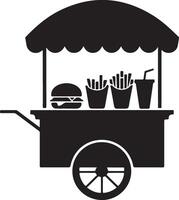 illustration of a side view of a food cart icon set in silhouette vector