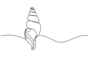 Continuous single line drawing of conch snail shell vector