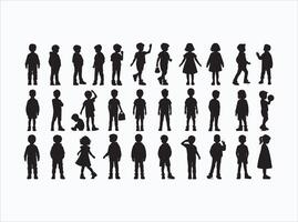 Black Color Child Silhouette in Running and Jumping Poses vector