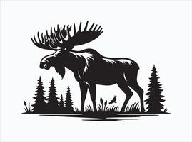 Striking Black Color Moose Silhouette for Posters and Graphics vector