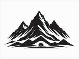 Black Color Mountain Silhouette with Trees and Rolling Hills vector