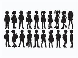 Solid Black Color Child Silhouette in Playful Poses vector