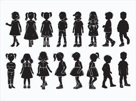 Cute and Playful Black Color Child Silhouette Collection vector