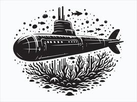 Simple Black Submarine Silhouette for Digital and Print Projects vector
