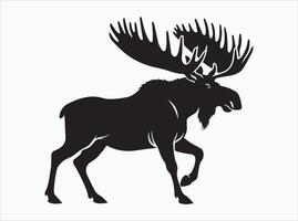Solid Black Color Moose Silhouette Featuring Large Antlers vector