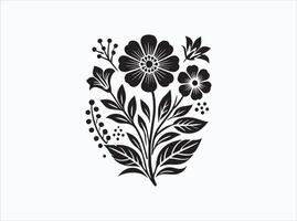 Solid Black Color Flower Silhouette for DIY Craft Projects vector