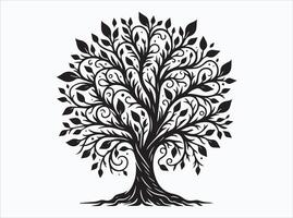 Solid Black Color Tree Silhouette with Detailed Branches vector