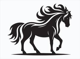 Solid Black Color Horse Silhouette in Running Motion vector
