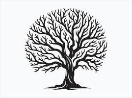 Black Color Tree Branch Silhouette with Leaves and Blossoms vector