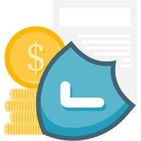asset security, shield in front of documents and stack of coins vector