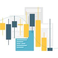 investment portfolio, candlestick in front of a stack of documents as a symbol of investment portfolio vector