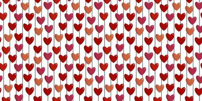 Seamless pattern with pink and red hearts on white background with black lines on the back, love background, Valentine's Day. Card, web design, textile vector