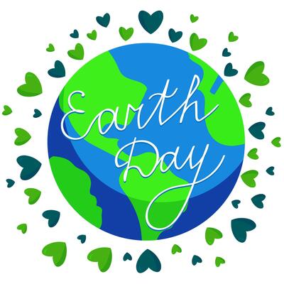 Planet Earth with hearts inscription earth day. World Environment Day concept. Minimal flat scribble drawing illustration isolated on white background for web, banner cards