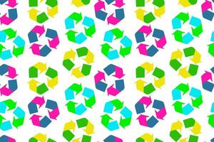 bright seamless pattern recycling sign silhouette for earth day, save nature, white background, web design, paper textile and postcard vector