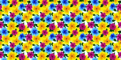 Abstract flowers art textile seamless pattern yellow blue pink background graphics design illustration, floral bright multicolored for summer fabrics and spring bedding and wrapping paper and baby vector