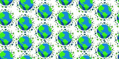 Seamless Earth pattern with hearts for world environment day or earth day. Minimal flat scribble drawing illustration isolated on white background for web, banner cards vector
