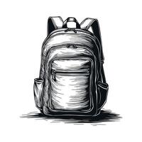 Minimalist Backpack Illustration lineart in black color on a white background, Minimalist School Bag Detailed Line Art vector