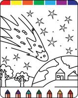 A coloring page with a drawing of a star and a house vector