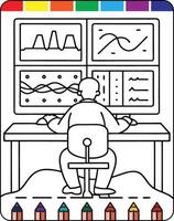 A coloring page with a man at a desk vector