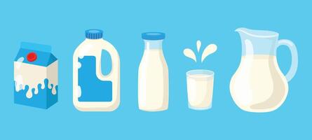A set of milk in different packages. illustration in flat style. vector