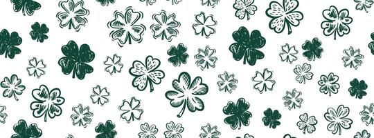 Clover pattern on white, Saint Patricks Day, hand drawn illustrations vector